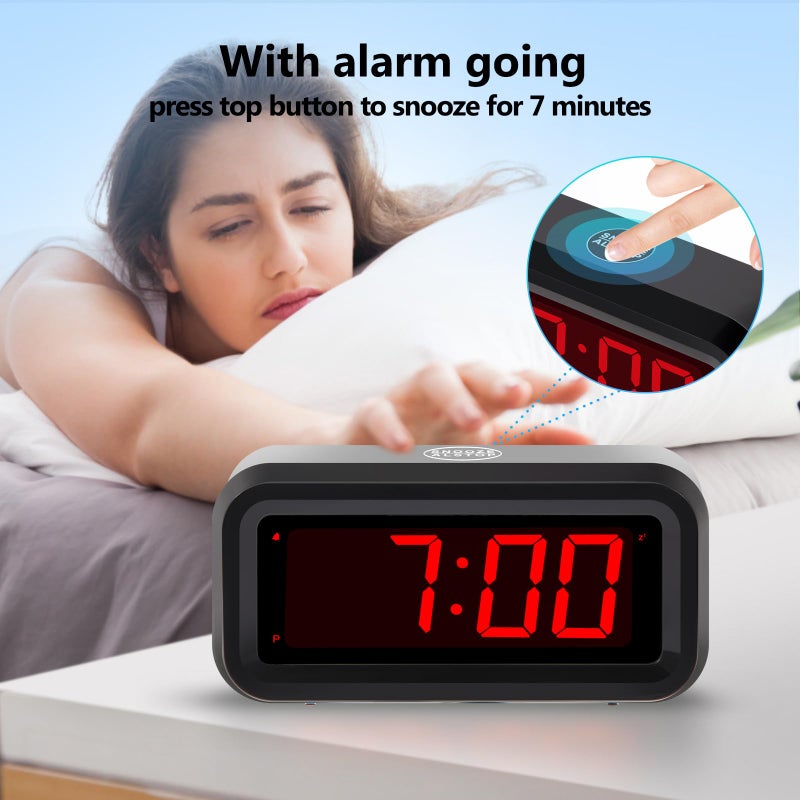 Timegyro Digital Alarm Clock Battery Operated with LED Display for Bedrooms, Long Battery Life for 12 Months, 3 Brightness Adjustable, 12/24 Hour, Snooze, Black Case with Red Digits - Image 5